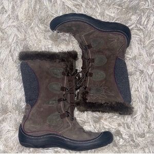 Privo By Clark’s Embroidered Suede Waterproof Mid Calf Lace Up Brown Boots